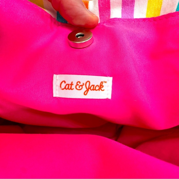 Cat and Jack Colorful Striped Canvas Tote Bag With Side Pockets - Picture 6 of 7